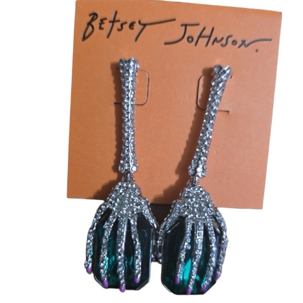 BETSEY JOHNSON SET Halloween Witch Skeleton Gem in Hand Necklace & Earrings NWT - Picture 10 of 16
